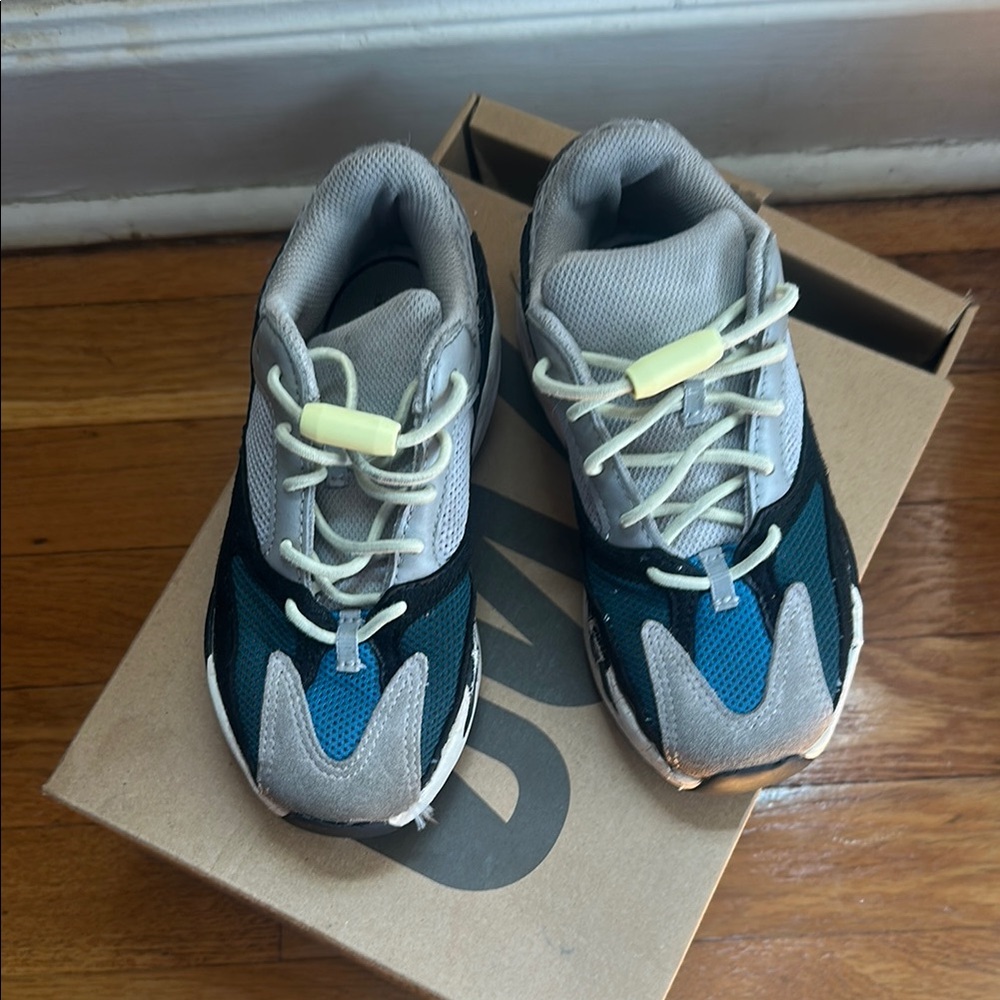 Yeezy Blue and Gray Sneakers with Chunky Design